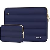 MOSISO Laptop Case 17.3 inch, 17-17.3 inch Puffy Laptop Sleeve Compatible with Dell XPS/HP Pavilion/Ideapad/Acer/Alienware/HP Omen Notebook Computer, Polyester Horizontal Bag with Small Case,Navy Blue