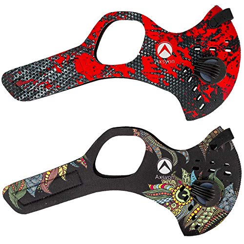 Axsyon Dust Mask Ear Loop Model 2 Pack. Includes 4 Activated Carbon N99 PM2.5 Filters, 4 Sponies Anti-Fog/Comfort Foam Nose Bridges and 4 Valves. For Work, Cleaning, Woodworking, Mowing, Outdoor