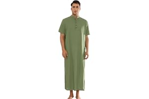 Lars Amadeus Henley Collar Nightshirts for Men's Short Sleeves Loose Fit Comfy Nightgown Sleepwear