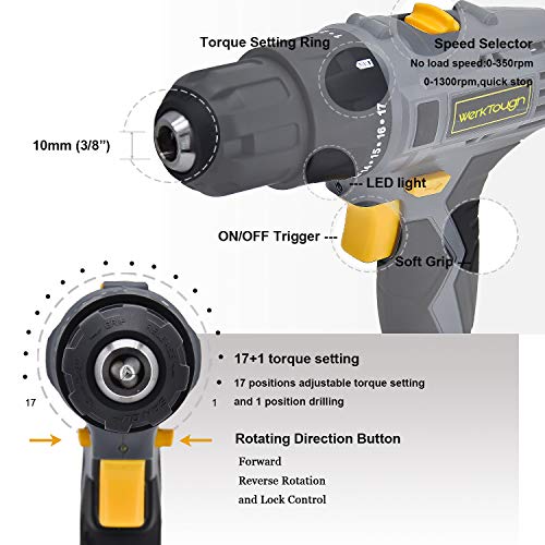 Cordless Drill Driver 2 viable Speed Powerful Screwdriver With Lion Battery And 14Pcs Accessories Uniteco D018