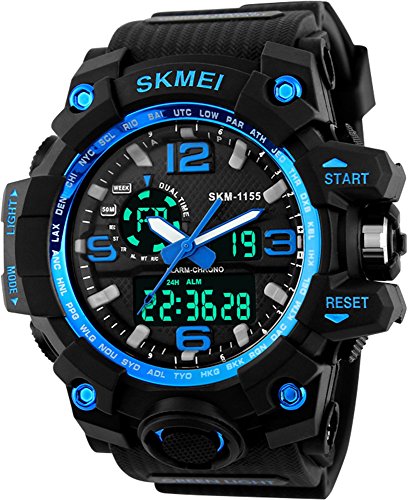 SKMEI Men's Multi Function Watch 50M Waterproof Resin Strap Analog Digital Chronograph Sport Watch Blue