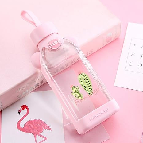 Amazon ウォーターボトル 四角形 偏平 かわいい 可愛い ピンク 女の子 水筒 350ml コップ クリアボトル マグボトル 持ち運び便利 オフィス用 通勤 無鉛 透明 蓋付き 携帯用 贈り物 プレゼント 愛人 水筒 マグボトル オンライン通販