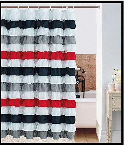 Amazon Com Spring Home Waterfall Black Red Ruffled Shower Curtain