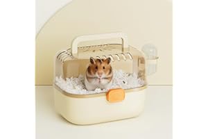 Hamster Carrier Cage with Water Bottle for Golden & Dwarf Hamsters, Travel Cage for Small Animals, Easy-Carry Transparent Pla
