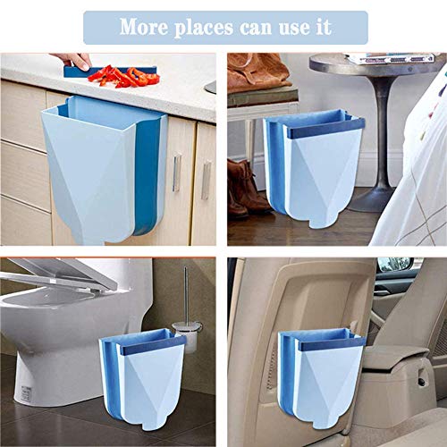 YAJONUE Hanging Kitchen Trash Can Bathroom Folding Garbage Bin Small Wall Mounted Portable Collapsible Waste Bin for Office Car Bedroom, Plastic, Green, 2.6 Gallon