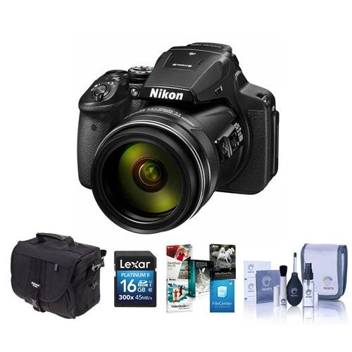 Nikon COOLPIX P900 Digital Camera, 83x Optical Zoom - Bundle with Camera Bag, 16GB Class 10 SDHC Card, Cleaning Kit, Software Package (Best And Cheapest Camera For Youtube)