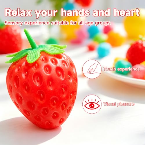 8in Giant Strawberry Squishy, Jumbo Big Cute Realistic Strawberry Stress Ball Soft Squishys Slow Rising Stress Ball for Anxiety Stress Party Favors