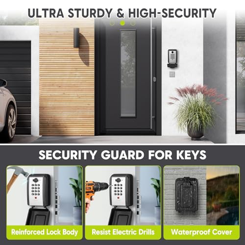 NEWIROVE Outdoor Key Safe Large Key Box with Code Waterproof Safe Key Box Wall Key Holder 12 Digits Key Box for Home Garage Office, Grey