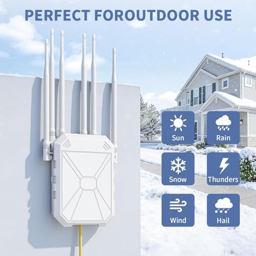 AX1800 Outdoor WiFi 6 Repeater, Range Extender Outdoor Dual Band 1800Mbps with PoE, IP67 Waterproof, 6 High Gain Antennas, Access Point/Repetitor/Router, for Garden Camper
