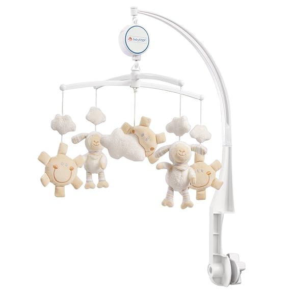 Fehn 154610 Musik-Mobile Schaf – Spieluhr-Mobile mit niedlichen Schafen, Sonnen & Wolken zum Lauschen & Staunen – Zum Befesti