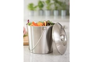 Gardener's Supply Company Brushed Stainless Steel Kitchen Compost Pail | Holds 1 Gallon of Food Scraps for Organic Indoor Composting | 7-1/4" D x 7" H