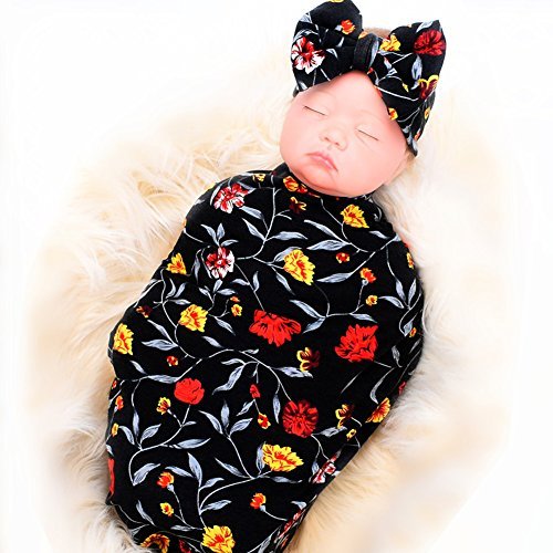 Galabloomer Newborn Receiving Blanket Headband Set Flower Print Baby
