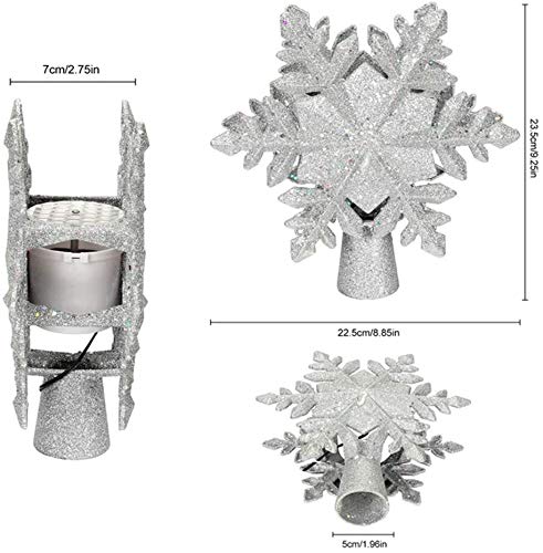Charlemain Weihnachtsbaumspitze Silber mit Schneeflocken LED Projektor, Glitzer Christbaumspitze mit funkelnden dynamischen Schneeflockenmuster, Netzteilbetriebene Tannenbaumspitze Weihnachtsbaumdeko
