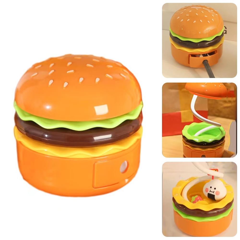YZYOE LED Rechargeable Hamburger Desk Lamp, Creative Children's Toy Light with Pencil Sharpener, Warm White Eye Protection Bedside Lamp, Work and Study Desktop Decorative Lamp.