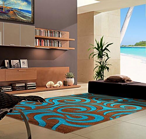 Homemusthaves-Hand Carved Vegas Rug Rugs Carpet New Modern Swirl Turquoise (8X10)