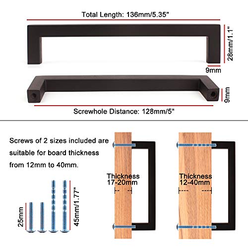 Koofizo Solid Square Bar Cabinet Handle - Nickel Furniture Pull, 5 Inch/128mm Screwhole Distance, 10-Pack for Kitchen Cupboard Door, Bedroom Dresser Drawer, Bathroom Wardrobe Hardware