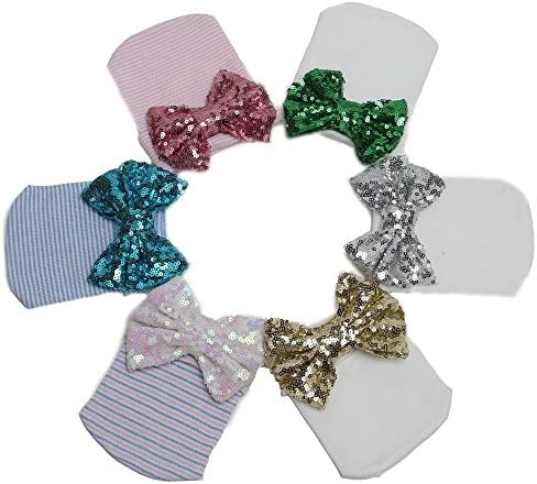 Ademoo Baby Girls Newborn Hospital Hat with Sequin Bow (6 colors)