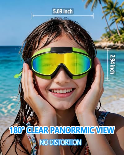 YLKJSWIM Swim Goggles for Kids 3-15 with Earplugs Large Frame Anti-Fog/UV Swimming Goggles for Boys Girls Toddler 2PCS
