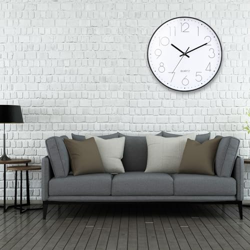 TOHOOYO Wall Clock 12 Inch Non-ticking Silent Quartz Decorative Clocks with Stereoscopic Dial Ultra-Quiet Movement Quartz for Office Classroom Home Living Room Bedroom Kitchen (Black)