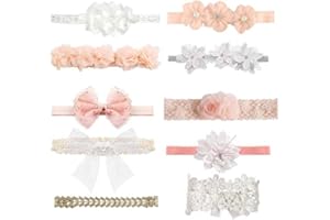 10 Pcs Baby Girls Headbands Super Stretchy Headband and Bows for Newborn Lace Petals Flower Hair Accessories Baby Girl Gift