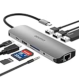 USB C Hub, USB C Adapter, EUASOO 9 in 1 thunderbolt 3 hub, Multiport USB C to HDMI Adapter with Type C Charging Port, USB 3.0 Ports, Ethernet Port for MacBook Pro 2017/2016, Chromebook Pixel and more