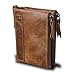 Small Vintage Crazy Horse Leather RFID Blocking Wallet Short Purse Bifold with Double Zipper Pockets for Men