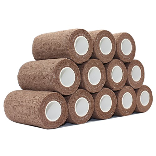 COMOmed Self Adherent Cohesive Bandage Latex FDA Approved 4"x5 Yards First Aid Ace Bandages Stretch Sport Wrap Athletic Tape for Wrist Ankle Sprain and Swelling,Brown(12 rolls)