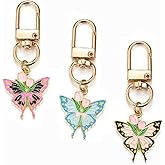 SWJEWEL Butterfly Keychain 3pcs Set Black Blue Pink Mulit Colors Small Flower Key Chain for Women Bag Charm Car Key Ring Pendant Purse Backpack Handbag Decoration