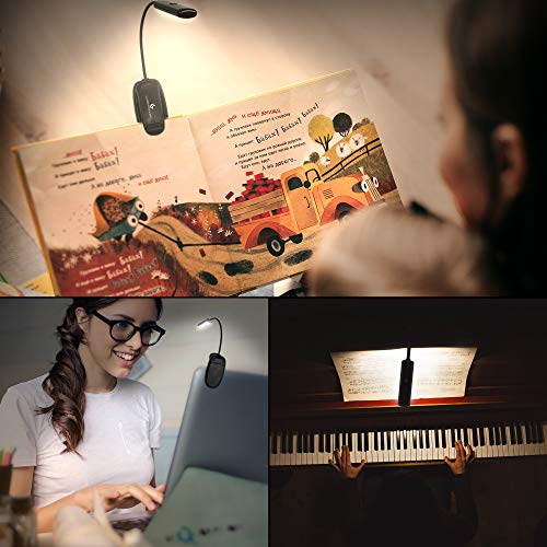 GLORIOUS-LITE 9 LED Book Light, Reading Lights, Flexible Clip Light with 3 Colors x 3 Brightness, Portable Music Stand Light, Eye Caring & Lightweight, USB and Battery Operated, Perfect for Bookworms - Thumbnail 5
