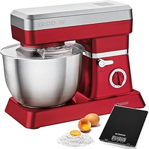 Bomann Km 398 – Batidora Amasadora Repostería Capacidad de 6,3 Litros, 8 Velocidades, 1200 W Color Rojo + Báscula Cocina