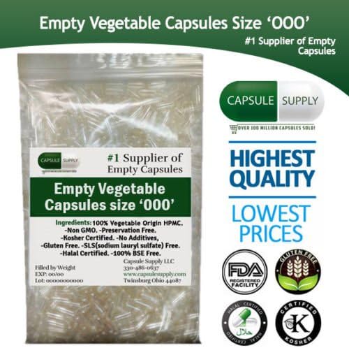 500 EMPTY VEGETARIAN VEGGIE CAPSULE (Pills) SIZE 000 (500)- Pharmaceutical grade l HALAL/KOSHER-