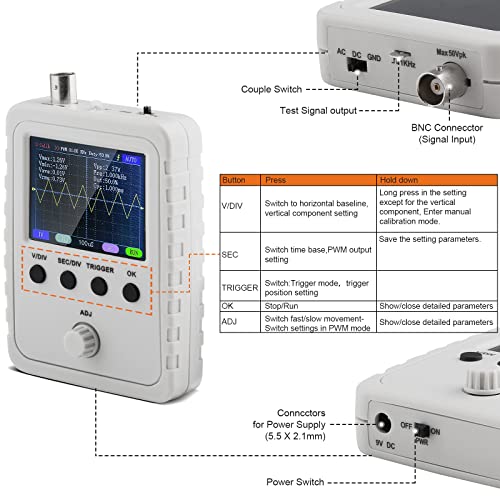 Digital Oscilloscope Kit,Aideepen Handheld oscilloscopes with DC/AC Power Supply and BNCClip