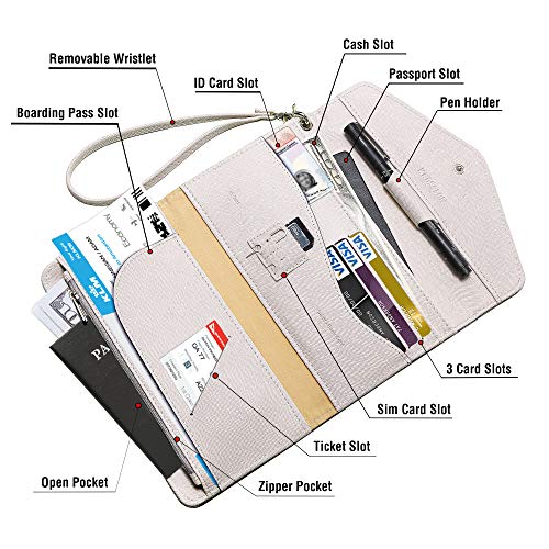 Krosslon Rfid Passport Holder Wristlet Travel Wallet Trifold Documents Organizer Slim Purse, Fit US UK CA Passport Cover Best Traveling Accessories for Women, White Checker(14#) - Thumbnail 2