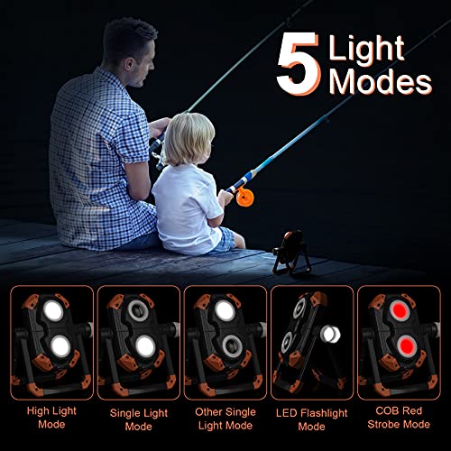 LED Work Light Rechargeable, 2000LM 3 COB Magnetic Working Lights with 4000mAh Mobile Charge and 360° Rotation Stand, Waterproof Portable LED Flashlight Work Light for Car Repairing (Orange)