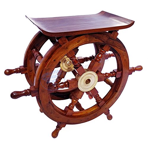 Nagina International Wooden Ship Wheel Home Decor Table | Pirate's Antique Brass Hub Motiff (30 Inches)