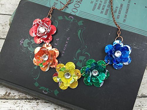 5 Mini Rose Rainbow Statement Necklace. Recycled Soda Can Art. Coca Cola Brands