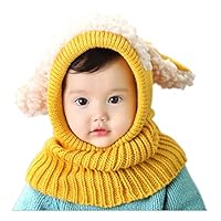 ZEYI Winter Baby Girl Boy Hat and Scarf Joint with Dog Style Crochet Knitted Caps Yellow