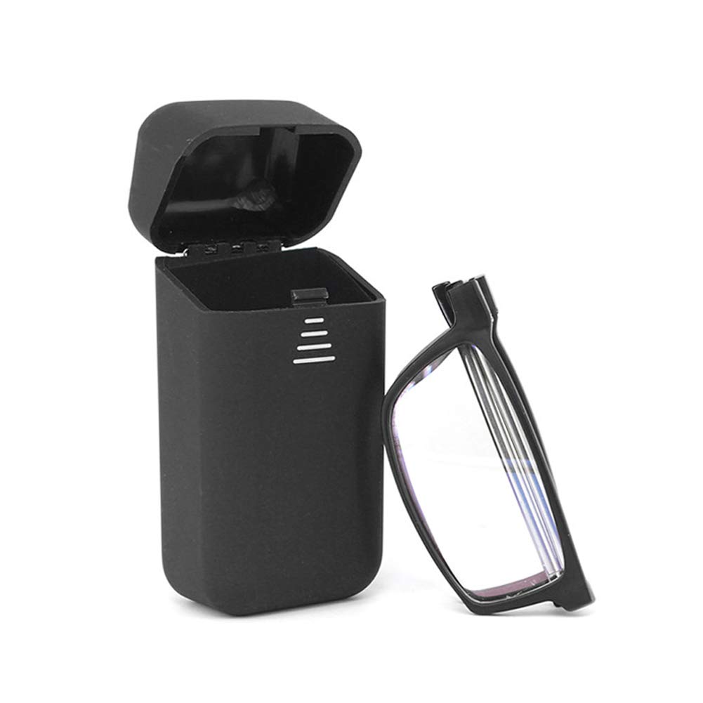 MMOWW Folding Reading Glasses, Portable Pocket for Men and Women Blue Light Blocking Compact Reading Aid Foldable Reading Glasses With Flip Case (Black, +2.5)