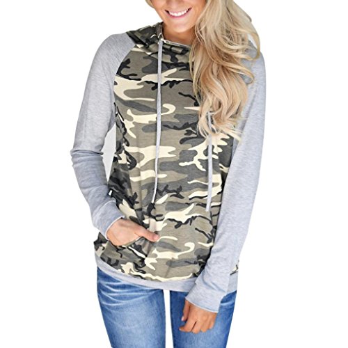 Franterd Camouflage Hooded Pullover For Womens, Autumn Winter Long Sleeve Hoodie Sweatshirt Tops Blouse With Pocket (L, Camouflage)