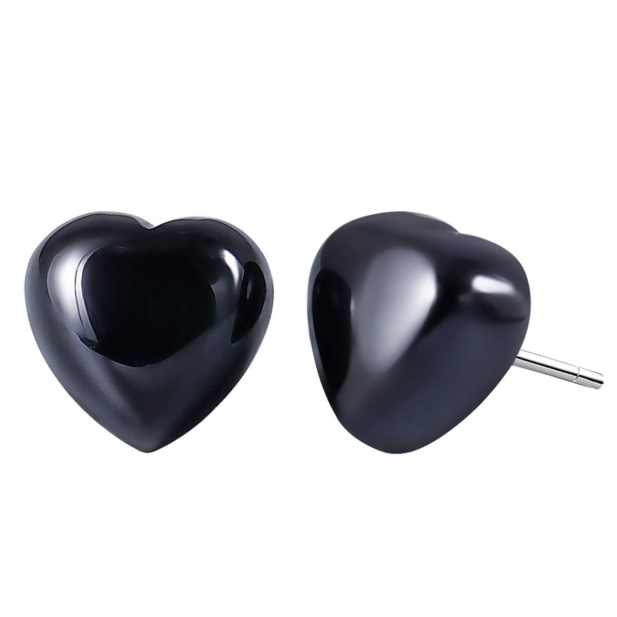 Jewboo Obsidian Studs 925 Sterling Silver Plated Heart Shape Earrings Stone Healing Crystal for Women