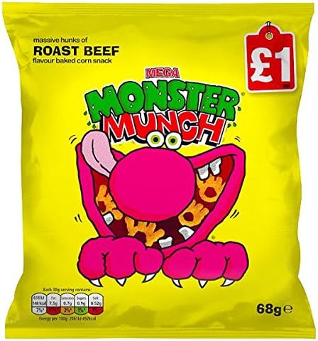 Mega Monster Munch Roast Beef Snacks PMP 68g (Pack of 12 x 68G)