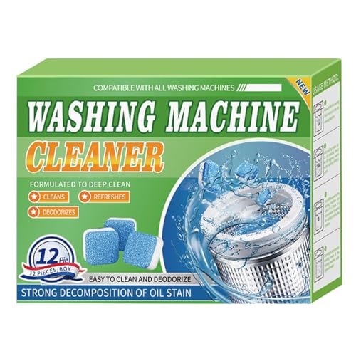 Uniiking® Washing Machine Cleaner Descaler 12 Pack - Deep Cleaning Tablets for HE Front Loader & Top Load Washer, Septic Safe Eco-Friendly Deodorizer, Clean Inside Drum and Laundry Tub Seal