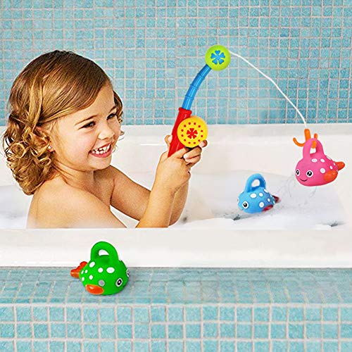 yoptote Fishing Game Bath Toys with Floating Fish Pole Enjoy Bathtub Fun Water Gifts with Happy Face for Baby Kids Girls Boys, Color Random (Style A)