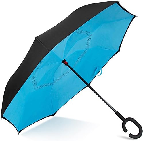 ARTproduct Reverse/Inverted Double-Layer Windproof/Waterproof Straight Umbrella With C-Shaped Handle,With Carrying Bag For Free Hand-Out Folding for Car Use