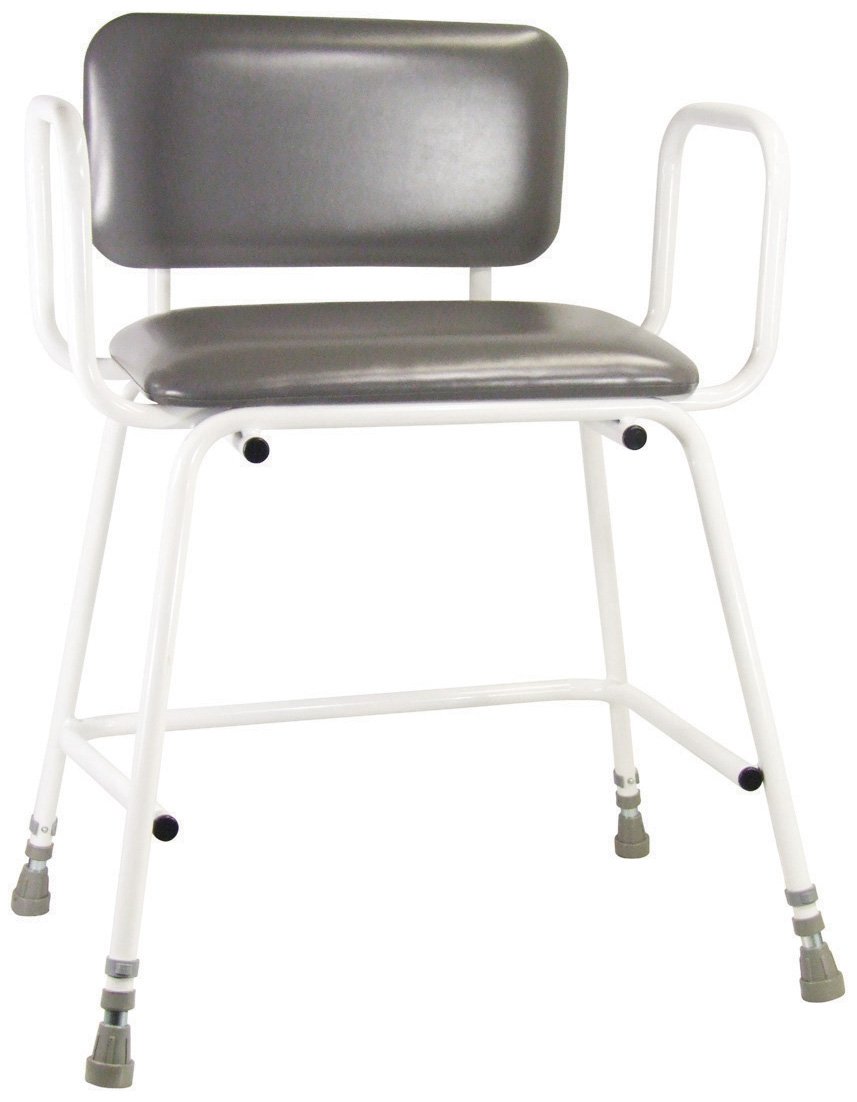 Aidapt Bariatric Height Adjustable Perching Stool With Padded Seat and Safety Arms and Padded Back For Elderly for Users with Limited Mobility