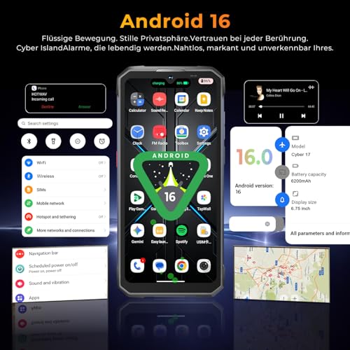 HOTWAV Cyber 17 Outdoor Mobile Phone 2026, 16GB + 128GB/2TB, Android 16 Outdoor Smartphone Without Contract, 48MP + 16MP, 6200mAh, 6.75 Inch 120Hz, IP69K Waterproof, Gemini AI, NFC/Fingerprint/Face ID | Outdoor Smartphone Ohne Vertrag 48MP+16MP, 6200mAh, IP69K Wasserdicht, Gemini AI, NFC/Fingerprint/Face ID/Dual SIM/GPS/OTG