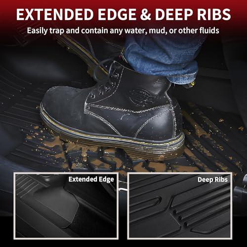 LASFIT Floor Mats for Ford F-150 2015-2025 2026 | F150 Lightning 2022-2026 SuperCrew (Rear w/Fold Flat Storage) Carpet Floor All Weather Car Liners TPE Truck Mats - 1st and 2nd Row, 3pcs Black
