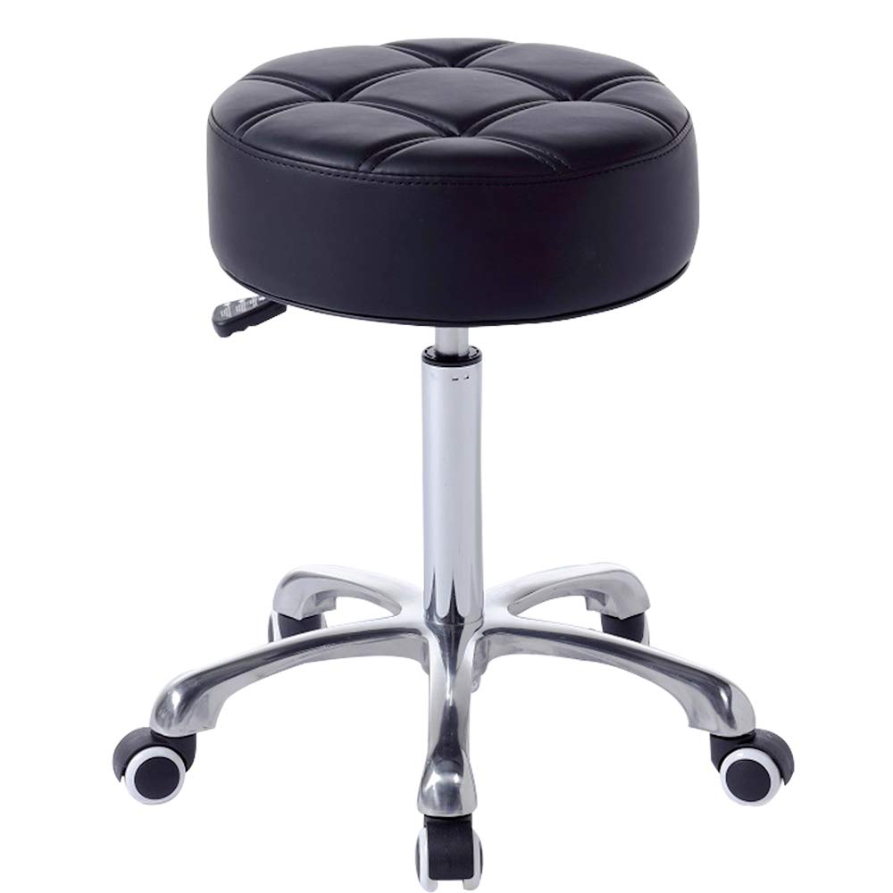 FRNIAMC Rolling Salon Stool- with Wider Comfy Round Seat- Height Adjustable Swivel Heavy-duty Chair with Wheels for Medical Salon Esthetician Artist Studio and Home Office Use(Black): Beauty