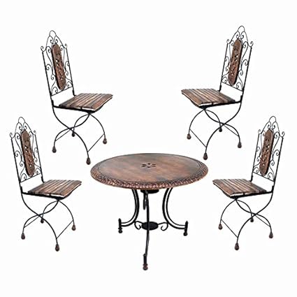 Acme Production Wooden & Iron Carved,Decorative Foolding Table with 4 Chair Set
