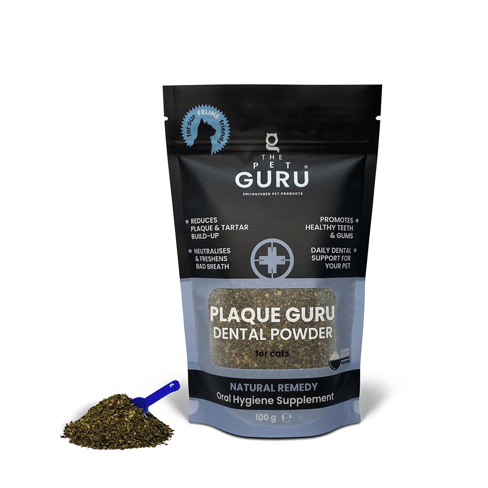 THE PET GURU - Plaque Guru Oral Hygiene Supplement for Cats, 100gm - Dental Care Powder - Reduce Plaque - Fresh Breath - Reduces Gum Inflammation - Natural Cat Health